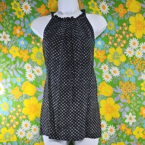 Cynthia Rowley 100% Silk Dainty Pattern Black Halter Top